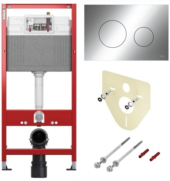 TECEbase BASE 2.0 Комплект инсталляции 4 в 1 с панелью смыва ТЕСЕloop 2.0, цвет хром глянец, для установки подвесного унитаза