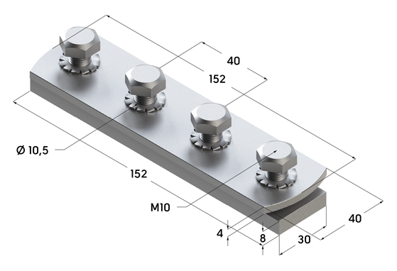 TERMOCLIP 09247001 Соединитель продольный 38-40 8F4 M10 40x17x152, 4,0 / 8,0 мм