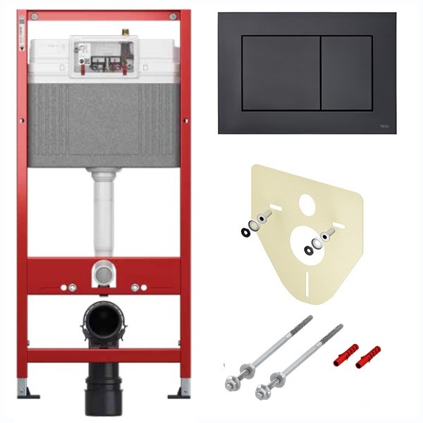 TECEbase BASE 2.0 Комплект инсталляции 4 в 1 с панелью смыва ТЕСЕloop 2.0, цвет черный матовый, для установки подвесного унитаза