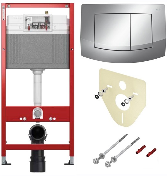 TECE 9400405 TECEbase BASE 2.0 Комплект инсталляции 4 в 1 с панелью смыва ТЕСЕambia, цвет хром глянцевый, для установки подвесного унитаза