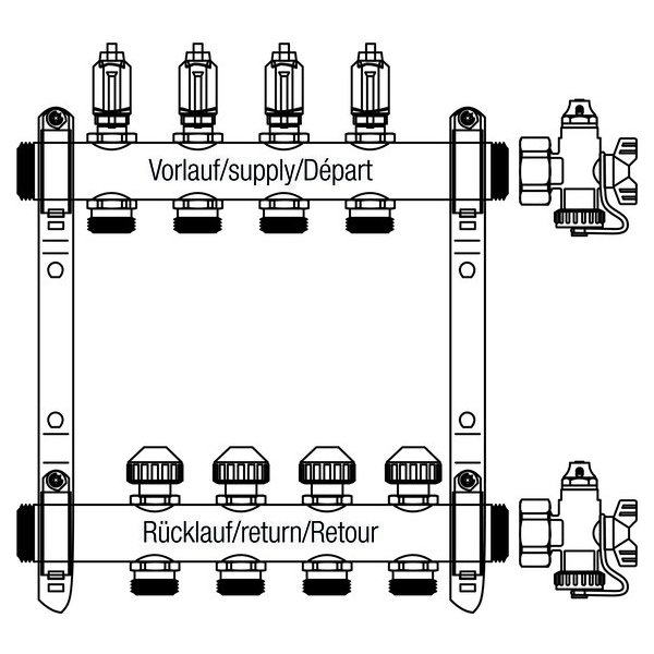 РЕХАУ 12080811002 RAUTHERM S Распределительный коллектор HKV-D 1", с расходомерами, на 8 контуров , нержавеющая сталь, нержавеющая сталь
