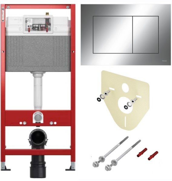 TECEbase BASE 2.0 Комплект инсталляции 4 в 1 с панелью смыва ТЕСЕnow, цвет хром глянец, для установки подвесного унитаза