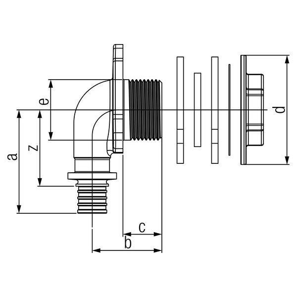 РЕХАУ 14563731001 RAUTITAN RX+ Угольник для подсоединения сливного бачка 16-Rp1/2, бронза
