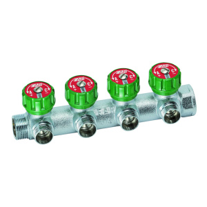 FAR FK 3824 134UN MultiFAR Коллектор регулирующий 1" (ВР-НР) с 4 отв. 3/4"EK с вставкой под плоское уплотнение