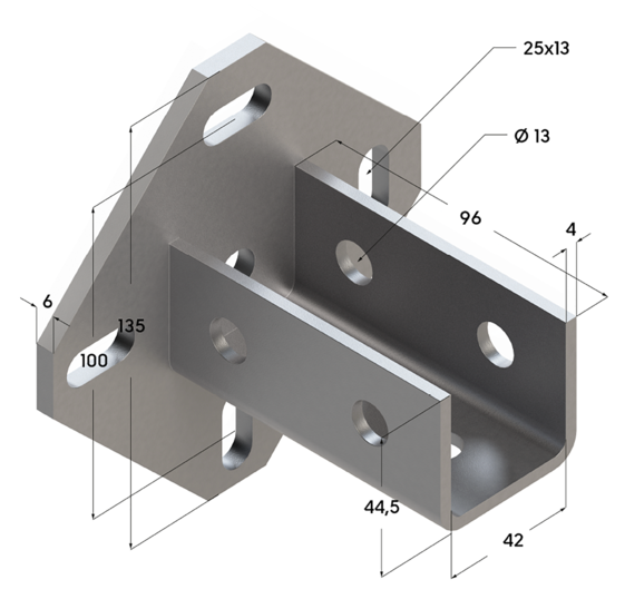 TERMOCLIP 09255003 Фланец седельный универсальный с усиленной опорой 38-41 6F6 135x96x135, 6,0 / 4,0 мм