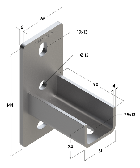 TERMOCLIP 09255001 Фланец седельный продольный 38-41 6F2 65x90x144, 6,0 / 4,0 мм
