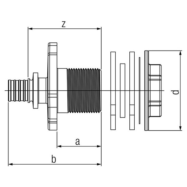 РЕХАУ 14563801001 RAUTITAN RX+ Подводка прямая через стену 16-Rp1/2 x 28, бронза