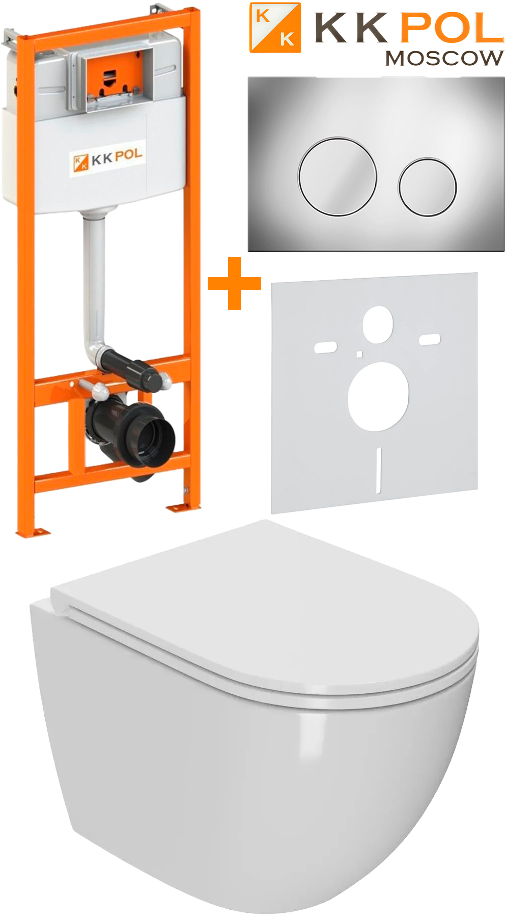 TCP CONNECT 2311110 Комплект инсталляции KK-POL панель смыва M11 цвет хром глянец, крепление и шумоизоляция, с подвесным унитазом FLOW50 (TORNADO 3.0), сиденье с крышкой Soft close