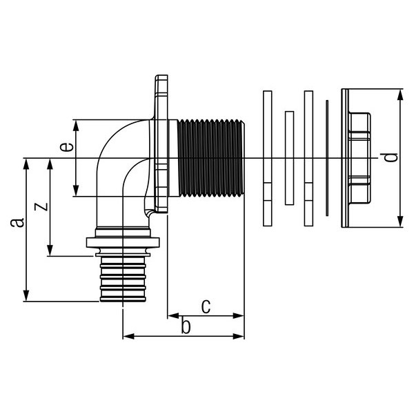 РЕХАУ 14563771001 RAUTITAN RX+ Угольник настенный для ДСП 20-Rp1/2x28, бронза