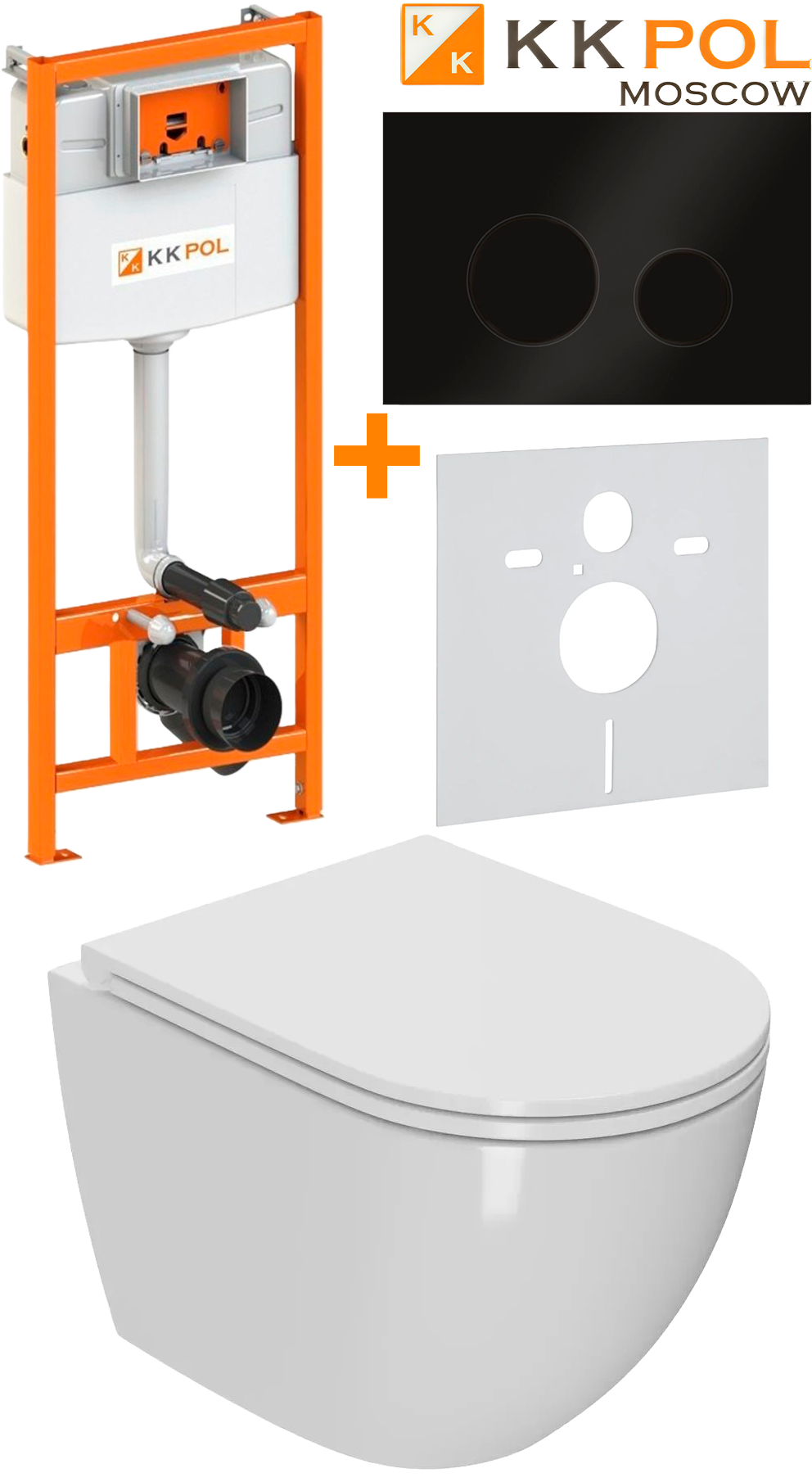 TCP CONNECT 2311140 Комплект инсталляции KK-POL панель смыва M11 цвет черный матовый, крепление и шумоизоляция, с подвесным унитазом FLOW50 (TORNADO 3.0), сиденье с крышкой Soft close