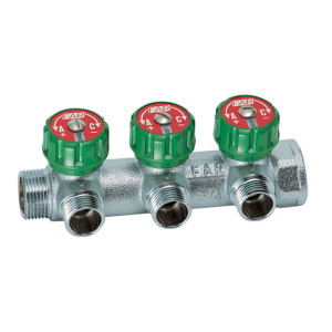 FAR FK 3822 3412UN MultiFAR Коллектор регулирующий 3/4" (ВР-НР) с 3 отв. 1/2"EU с вставкой под плоское уплотнение