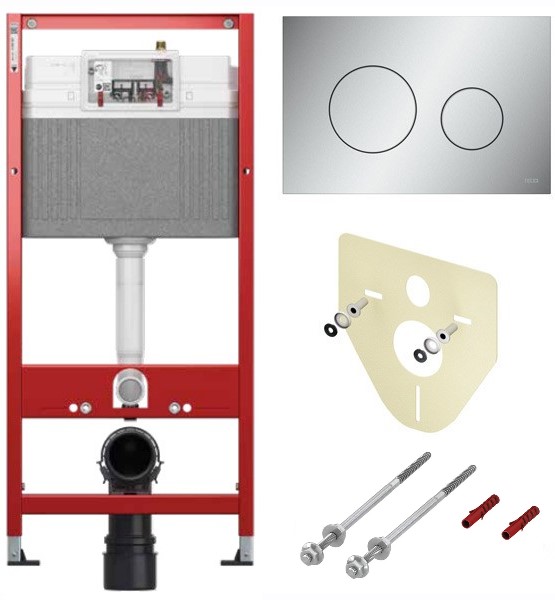 TECEbase BASE 2.0 Комплект инсталляции 4 в 1 с панелью смыва ТЕСЕloop 2.0, цвет хром матовый, для установки подвесного унитаза