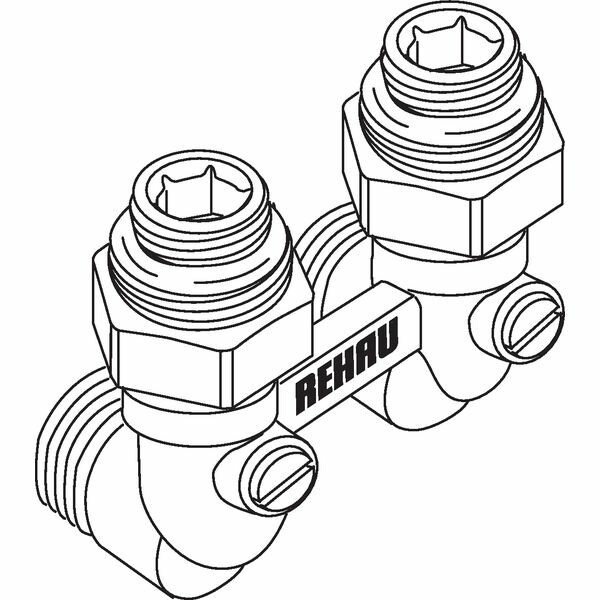 РЕХАУ 12407373001 Блок шаровых кранов с соед. нип. G 1/2xG 3/4, угловой (никелирован.)