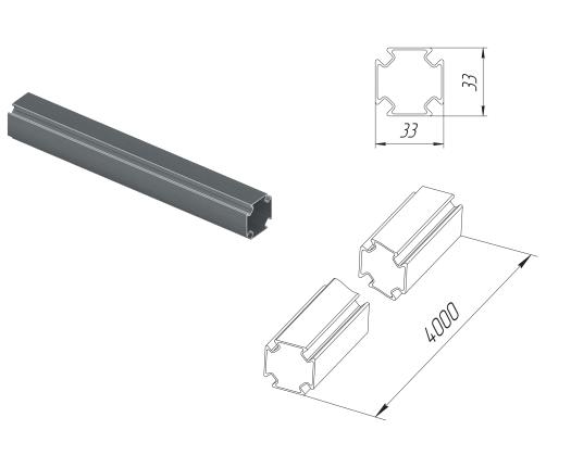 RIVO 100001.1 FIX Профиль силовой, конструкционный, из алюминия 33х33х1 мм, штанга 4 м, продажа кратно 0,5 м